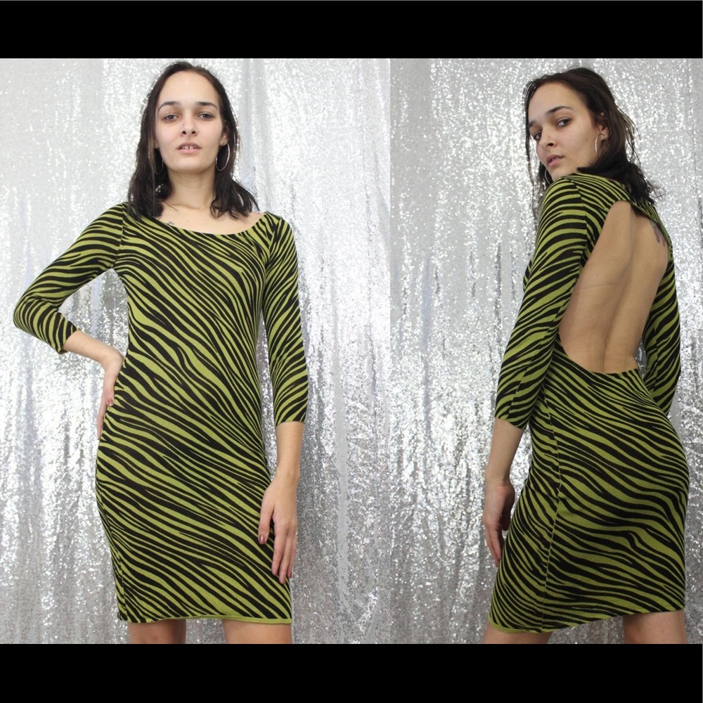 Betsey Johnson sexy green zebra stripe Dress sz S
